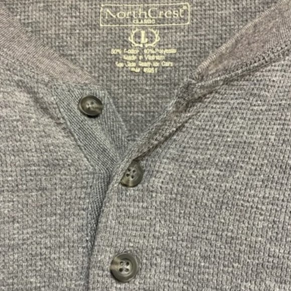 NorthCrest Gray Henley Button Crew Shirt - Large - Picture 2 of 3